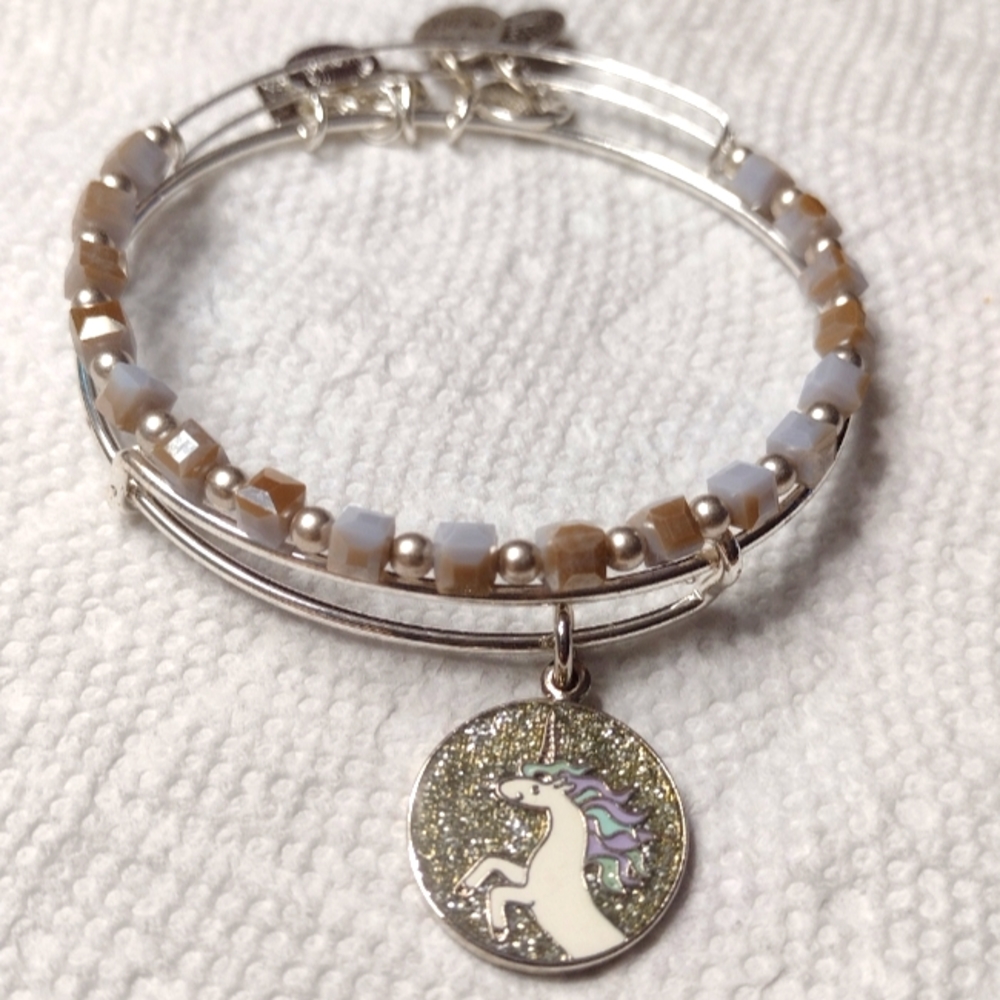 ALEX AND ANI Unicorn Glitter Charm Bangle 2 PC Bracelet Set